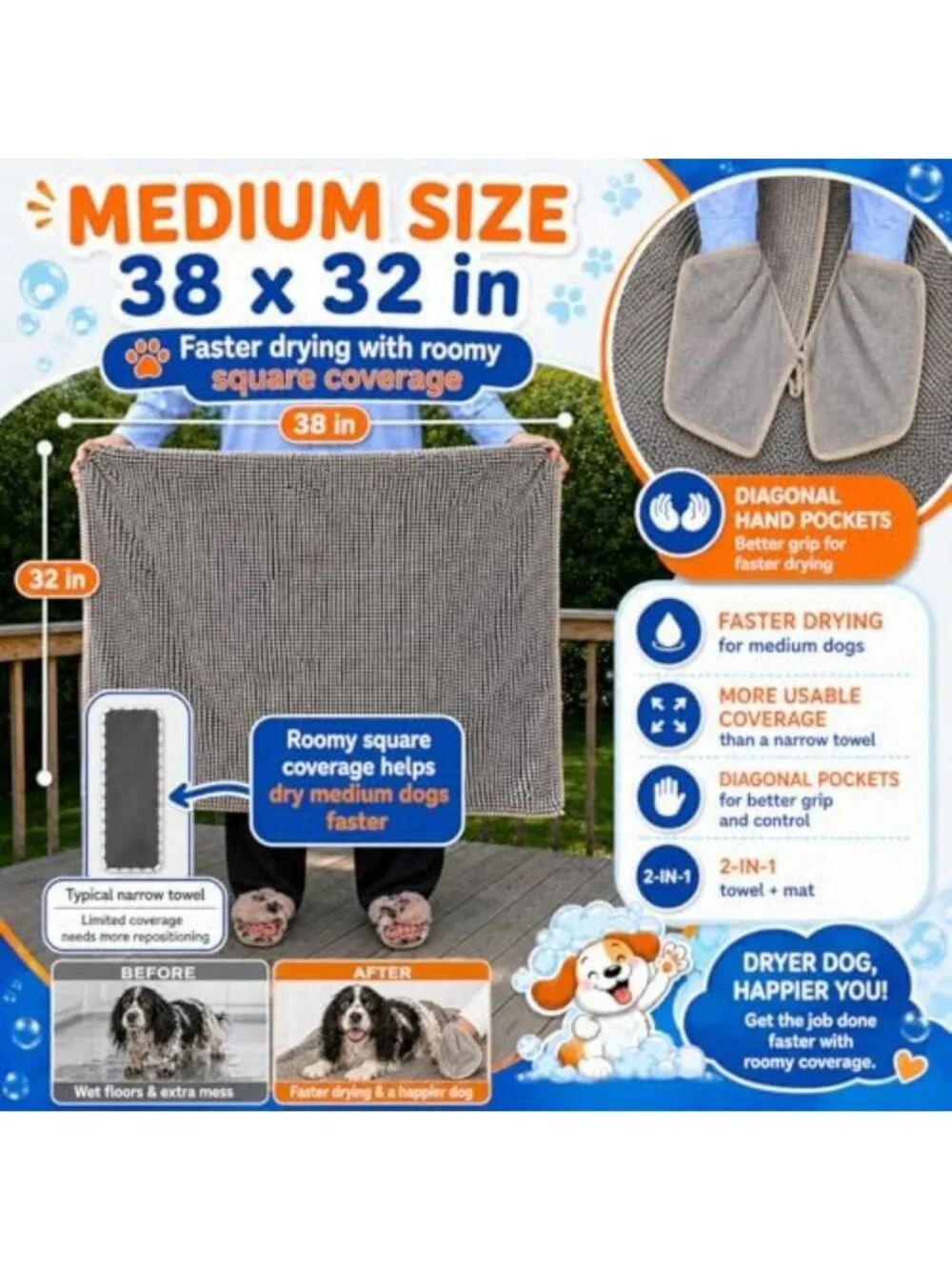 Ultra Soft 2-in-1 Dog Towel & Bath Mat - Quick-Drying, Absorbent, Non-Slip